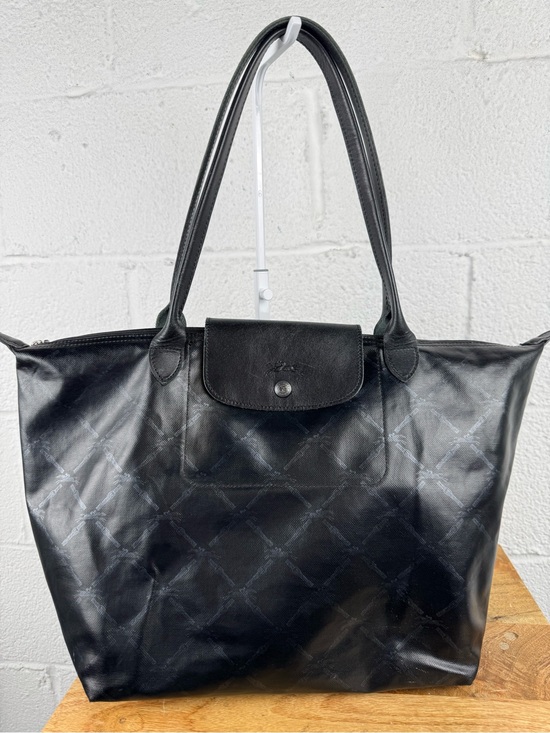 Longchamp Handbags - Longchamp Le Pliage Black Metallic Equestrian Logo Tote Bag Made in France